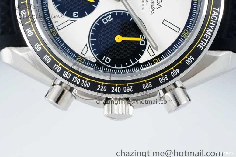0706 TopPick Speedmaster Racing Master SS HKF Best Edition White Black Dial on Black Rubber Strap A 7813